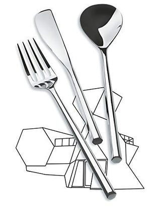 Alessi"MU" Flatware Set Composed Of Six Table Spoons, Table Forks, Table Knives, Coffee Spoons in 18/10 Stainless Steel Mirror Polished, Silver