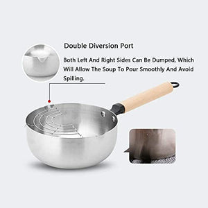 XD Designs Traditional Japanese Pot, Nonstick Stainless Steel Saucepan Milk Sauce Pan with Wooden Handle and Oil Drip Rack-A||20cm/7.9in