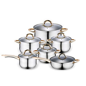 ERGUI Cooking Tools 12 Piece Set Stainless Steel Cookware Set Kitchen Cookware Set Pots Pots & Pans Glass Lid (Color : A, Size