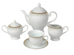Lorren Home Trends 57-Piece Porcelain Dinnerware Set with Rain Drop Border, Service for 8