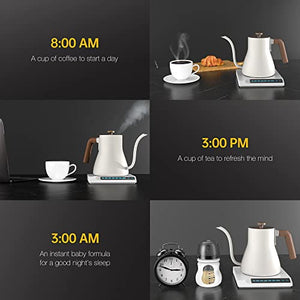 Seoukin White Electric Gooseneck Kettle with 7 Variable Presets, Pour Over Coffee Kettle&Electric Tea Pot, 100% Stainless Steel Water Boiler With Temperature Control, Matte White with Walnut Handle