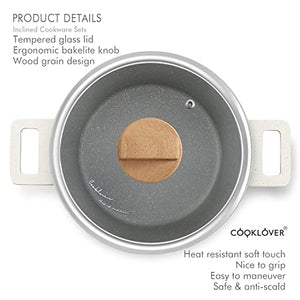Non-stick induction cookware set -pack -15-grey white & 9.5 inch Non-stick induction stir fry pan with cooking utensils