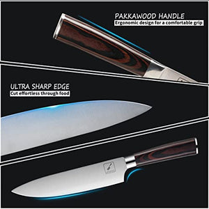 imarku 16 Pics Block Knife Set and 5-in Serrated Knife Set , German High Carbon Stainless Steel Knife Sets of Japanese Knife Set with Knife Sharpener and 4 Serrated Knives with Durable Pakkawood