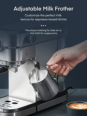FOHERE Espresso Machine, 15 Bar Espresso and Cappuccino Maker with Milk Frother Steam Wand, Professional Compact Coffee Machine for Espresso, Cappuccino, Latte and Mocha, Brushed Stainless Steel