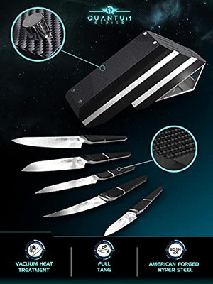 DALSTRONG Knife Block Set - 5-Piece - Quantum 1 Series - American Forged BD1N-VX Hyper Steel - Carbon Fibre G10 Hybrid Handle