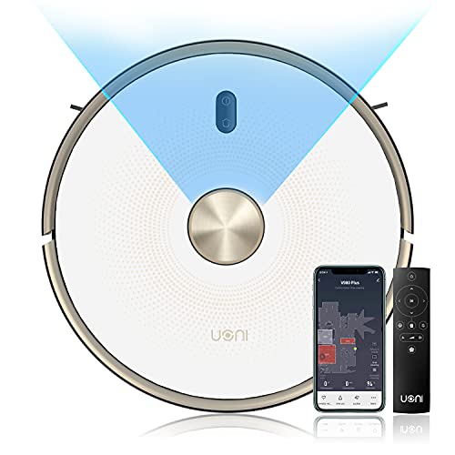 Robot Vacuum Cleaner Uoni V980Plus - 2700Pa Strong Suction Slim Robotic Vacuum Multiple Cleaning Modes Self-Charging Robotic Vacuum Cleaner with 5200mAh for Pet Hair, Hard Floor and Carpets(White)