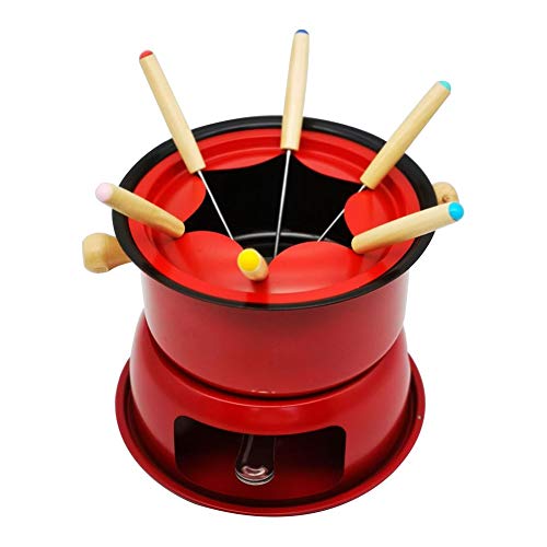 TIZJ Deluxe Fondue Set Cheese Fondue Maker Set Cast Iron Cheese Chocolate Fondue Pot Multifunctional Hot Pot with 6 Stainless Steel Forks (Color : Red)