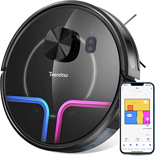 Teendow Lidar Robot Vacuum Multi-Floor Mapping Technology, Robotic Vacuum Cleaner with Laser Navigation, 2300Pa Strong Suction Cleaning, Wi-Fi Connected, for Pet Hair, Carpet, Hard Floor