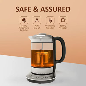 Davivy Electric Kettle Temperature Control With Tea Infuser, Keep Warm +4 Variable Presets Electric Tea Kettle, 1500W Water Boiler with Dry Boil Protection, 1.7L Smart Electric Glass Kettle