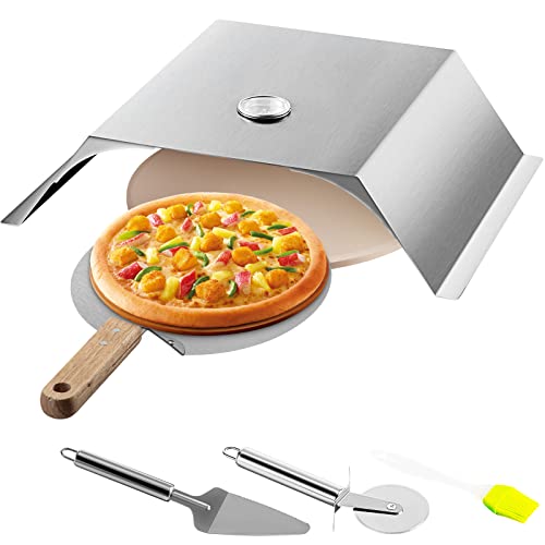 VEVOR Pizza Oven for Outside - Portable Pizza Oven Kit with Pizza Stone, Pizza Shovel, Pizza Cutter, Thermometer for Camping，Stainless Steel Camp Pizza Oven, (13 inch, Silver)