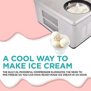 Ivation Automatic Ice Cream Maker Machine, No Pre-freezing Necessary with Built-in Compressor, Stainless Steel Gelato & Yogurt Machine, LCD Touchscreen Control, 2 Qt