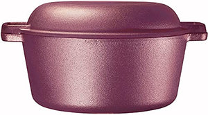 2 in 1 Enameled Cast Iron Double Dutch Oven & Skillet Lid, 5-Quart, Induction, Electric, Gas & In Oven Compatible (Non-Stick Red)