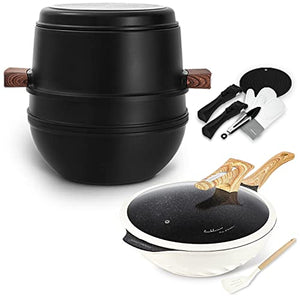 Nonstick Stackable Cookware Set with Cooking Utensils 13 Piece & Nonstick Wok Pan 12.6 Inch - Black