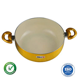 iBELL CS28C Ceramic Casserole 6.0 litres with Glass Lid, Induction & Gas Compatible Cookware, 2.5mm Thickness, 3 Layer Ceramic Interior, Golden Finish