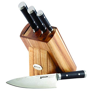 Anolon ImperionDamascus Steel Cutlery Knife Block Set, 5-Piece, Black