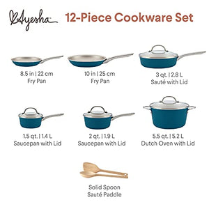 Ayesha Curry Home Collection Nonstick Cookware Pots and Pans Set, 12 Piece, Twilight Teal