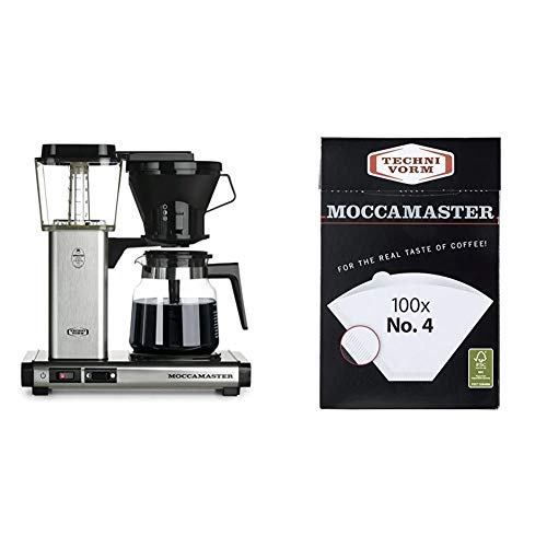 Technivorm 59691 KB Coffee Brewer, 40 oz, Brushed silver & Moccamaster #4 White Paper Filters, one size
