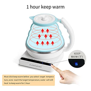 Ultrathin Food Grade Silicone Travel Foldable Electric Kettle Variable Temperature Control with Dual Voltage, Auto Shutoff & Boil Dry Protection & Keep Warm, 555ML 110-220V US Plug