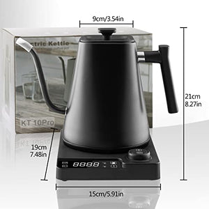 Fityou Gooseneck Electric Kettle with Accurate Tem-setting Function, Pour Over Kettle & Coffee Kettle, Keeping Warm for 1-24Hs, 100% Stainless Steel Inner Lid & Bottom, 1200 Watt Quick Heating,0.9L, Matte Black