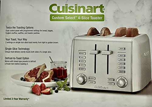 Cuisinart Bread, Bagel, English Muffin, Frozen Waffle and Pastry, 4-Slot Version with High Lift Carriage,7 Shade settings,4-Slice Custom Select Toaster