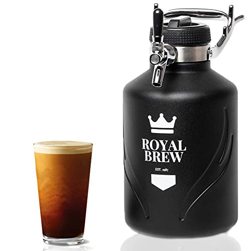 The Original Royal Brew Nitro Cold Brew Coffee Maker - Coffee Shop Quality Nitro Coffee at Home - 64 oz Home Keg Growler, Nitrogen Gas System Coffee Dispenser Kit - Use Nitrogen or Nitrous Oxide