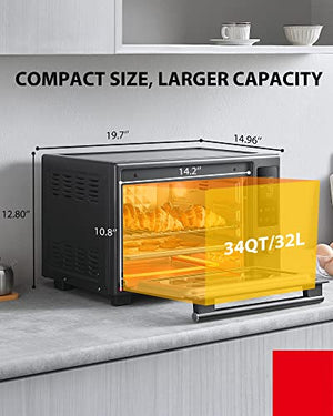TOSHIBA Hot Air Convection Toaster Oven, Extra Large 34QT/32L, 9-in-1 Cooking Functions, Crispy Grill, Dehydrate, Rotisserie, 6 Accessories Included, 1650W, Grey