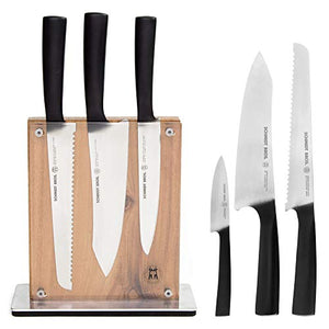 Schmidt Brothers - Carbon 6, 7-Piece Knife Set, High-Carbon Stainless Steel Cutlery with Midtown Acacia and Acrylic Magnetic Knife Block