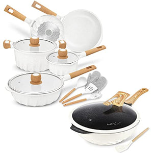 Non-stick induction cookware set -pack -13-White & 12.6inch Non-stick induction wok pan with cooking utensils - White
