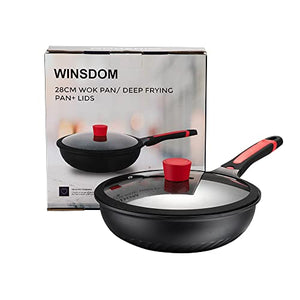 Winsdom Wok Pan with Lid Aluminum Nonstick Frying Pan Skillet with Lid 11inch Induction Cookware Woks and Stir-fry Pan with Heat Indicator Dishwasher Safe