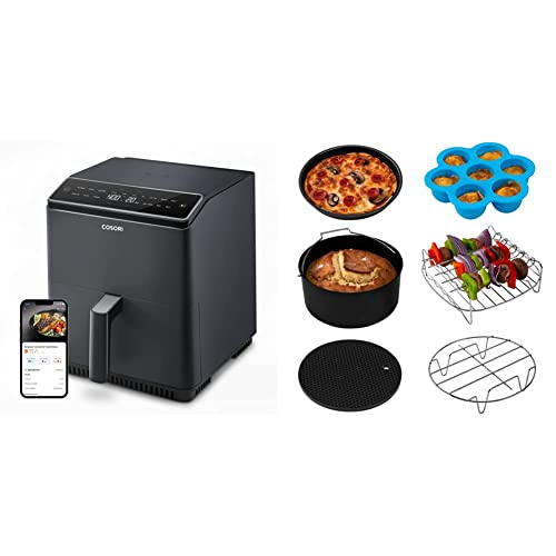 COSORI Air Fryer 6.8Qt, Dual Blaze with 360 ThermoIQ Tech - Using Upper and Lower Heating Elements & Air Fryer Accessories, Set of 6 Fit for Most 5.8Qt and Larger Oven Cake & Pizza Pan,Black
