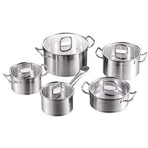 PDGJG Kitchen Cookware Set 9 Piece Stainless Steel Cooking Pot & Pan Sets, Induction Safe, Saucepan, Casserole,with Glass lid