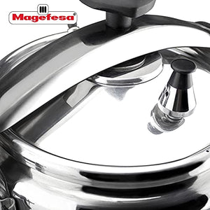 MAGEFESA Chef Pressure Cooker has a Thermodiffusion bottom, 3 Security Systems. 16 Quarts