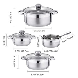 ERGUI Stainless Steel Kitchen Cookware Set 7 Piece Pan Set Pan Frying Pan Casserole with Glass Lid (Color : A, Size