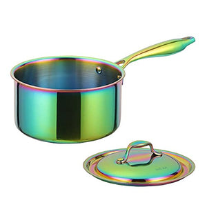 Color ME! 18/8 Stainless Steel Saucepan with Lid Color Me 2.5 Quart Saucepan Nonstick Sauce Pan Small Pots for Cooking Kitchen Cookware for Home or Restaurant,Dishwasher Safe,(1 Pack)(Rainbow)