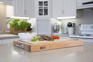 John Boos Block RAFR2418 Reversible Maple Edge Grain Cutting Board with Juice Groove and Chrome Handles, 24 Inches x 18 Inches x 2.25 Inches
