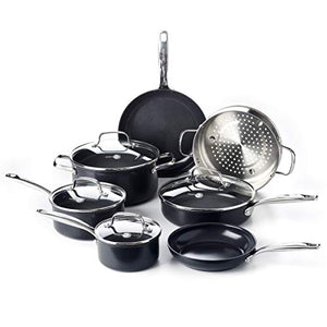 GreenPan Prime Midnight Hard Anodized Healthy Ceramic Nonstick 11 Piece Cookware Pots and Pans Set, PFAS-Free, Dishwasher Safe, Oven Safe, Black