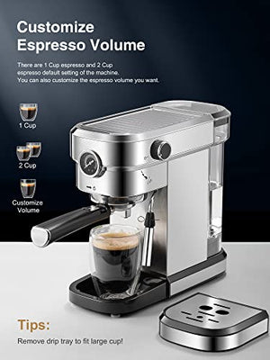 Yabano Espresso Machine, 15 Bar Fast Heating Espresso Coffee machine with Milk Frother Wand for Cappuccino, 37oz Large Water Tank, 1350W, Automatic Espresso Latte Maker for Home, Compact Design