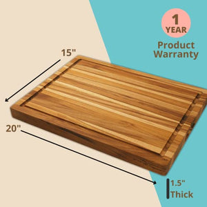 Extra Large Teak Wood Cutting Board - Juice Groove, Reversible, Hand Grips (Edge Grain, 20 x 15 x 1.5 inches)