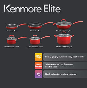 Kenmore Elite Andover Nonstick Platinum Forged Aluminum Cookware Set, 10-Piece, Red Gradient