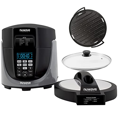 NuWave Duet Pressure Cooker, Air Fryer & Grill Combo Cooker with Removable Pressure and Air Fry Lids, 6qt Stainless Steel Pot, 4qt Non-Stick Air Fryer Basket
