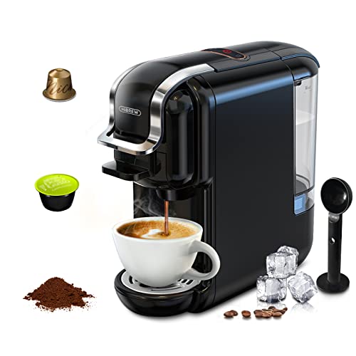 HiBREW 3-in-1 Espresso Machine for Pods, 19 Bar Pod Coffee Maker, Nes* Original/Ground Coffee/DG* Capsules Compatible, Cold/Hot Mode, 20 oz Removable Reservoir, for 8 oz Espresso Cup