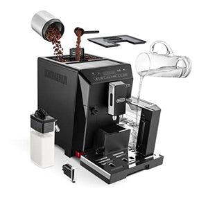 Delonghi super-automatic espresso coffee machine with an adjustable grinder, double boiler, milk frothermaker for brewing espresso, cappuccino, latte, macchiato & Flat white. ECAM44660B Eletta