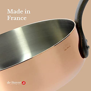 de Buyer - Inocuivre Tradition Saute Pan with Cast Iron Handle - Copper Cookware with Stainless Steel Lining - Oven Safe - 11"