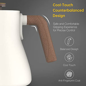 Seoukin White Electric Gooseneck Kettle with 7 Variable Presets, Pour Over Coffee Kettle&Electric Tea Pot, 100% Stainless Steel Water Boiler With Temperature Control, Matte White with Walnut Handle