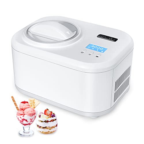 KUMIO 1 Quart Automatic Ice Cream Maker with Compressor, No Pre-freezing, 4 Modes Frozen Yogurt Machine with LCD Display & Timer, Electric Sorbet Maker Gelato Maker, Keep Cool Function