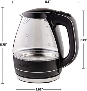 Ovente Electric Kettle Hot Water Boiler 1.5 Liter BPA Free Borosilicate Glass Fast Boiling Countertop Heater with Automatic Shut Off & Boil Dry Protection for Tea Coffee Milk Noodle, Black KG83B