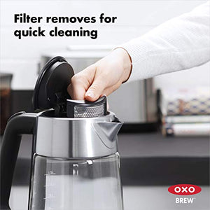 OXO 8710300 Cordless Glass Electric Kettle, 1.75 L, Clear