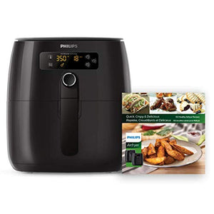 Philips Premium Digital Airfryer with Fat Removal Technology and Party Master Accessory Kit with Double Layer Rack and Silicone Muffin Cups-for Philips Compact Airfryer Models, Silver/Red
