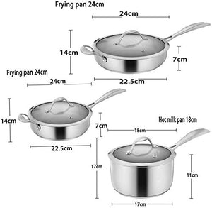 Durable Kitchen Pan Cookware Set 3 Pieces Stainless Steel Cookware Setwith Tempered Glass CoverStock Pot Frying Pan Milk pan