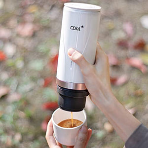 CERA+ Portable Electric Coffee Maker, Rechargeable Mini Battery Espresso Machine with Heating Function, 20 Bar, Compatible with NS Pods & Ground Coffee for Travel, Camping, Office, Home (White)